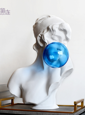 轻奢艺术品蓝色吹泡泡女孩雕塑摆件客厅店院雕像软装饰品