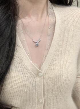 S999纯银冰种天然玉髓项链女轻奢高级时尚设计锁骨链颈链