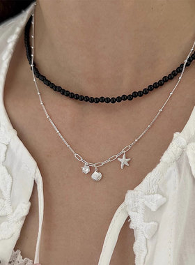 S925纯银海星贝壳项链女小众设计度假风锁骨链休闲风轻奢夏天