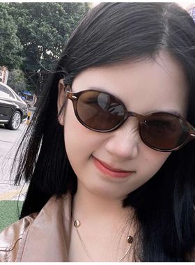 素颜复古椭圆小框墨镜女网红旅行拍照装饰ins同款遮阳太阳镜潮