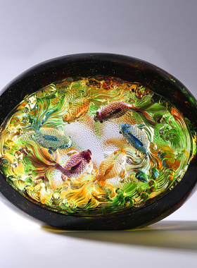 琉璃金玉满堂鱼摆件家居客厅装饰品结婚礼物乔迁新居礼品