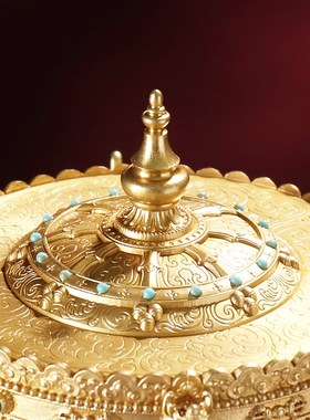 插电动莲花转轮黄铜家用西藏转金桶办公文化家居桌面装饰摆件