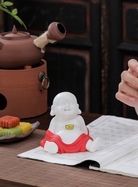 陶瓷小摆件禅趣小沙弥家居书房装饰品人物茶台桌面摆设