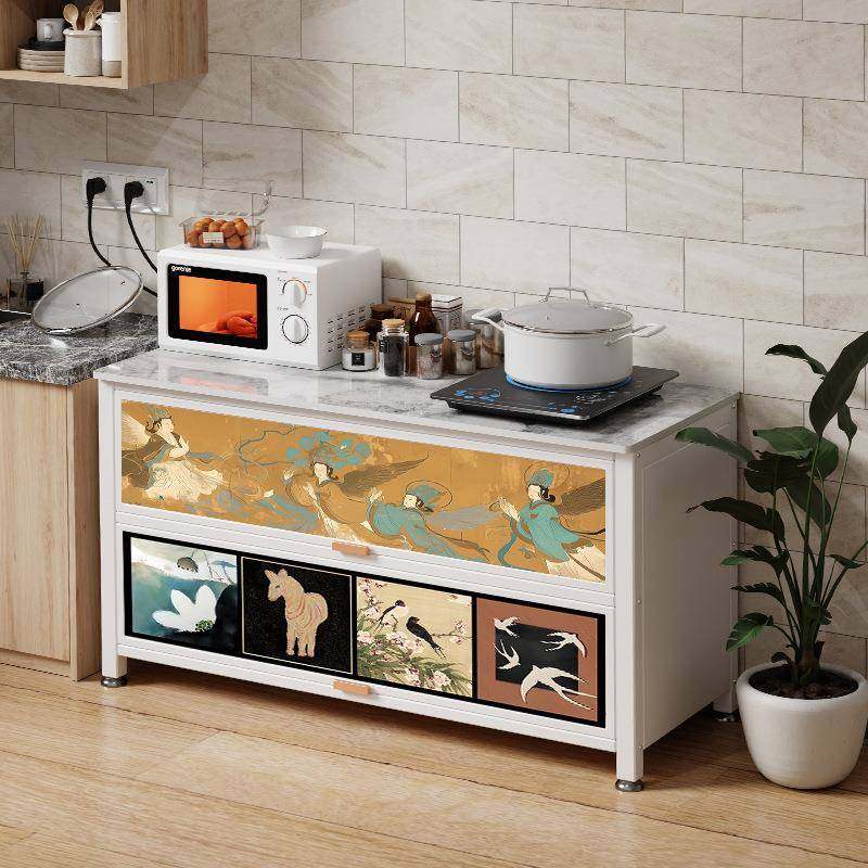 【折扣价】厨房多功能置物架落地家用碗柜岩板微波炉调料品餐边柜,淘宝优惠券,粉丝福利购,淘宝优惠卷