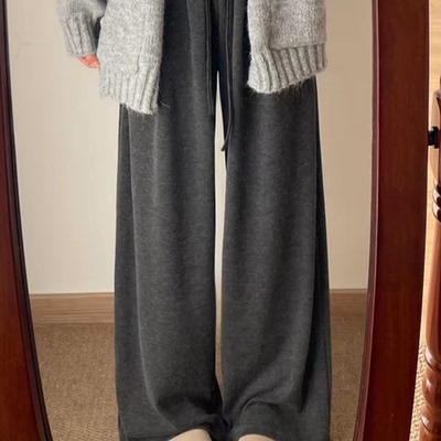 唐狮旗下DESSO秋冬新款糯米裤高腰垂感宽松加绒直筒阔腿裤