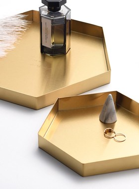 小西家 风金色英文托盘 家居摆件置物盘首饰盘收纳盘