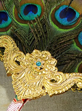 西藏蟋蟀壶羽毛扇7眼文坝壶净水瓶羽毛装饰扇工艺饰品