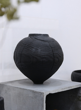 仿炭化木三脚果盘陶瓷托盘酒店民宿自然度假风软装饰品摆件