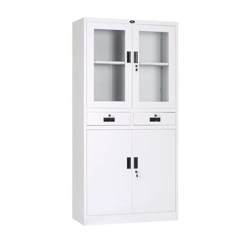 钢制文件柜中二斗柜玻璃门带锁铁皮柜资料柜抽屉柜办公室铁皮柜子 - 图1