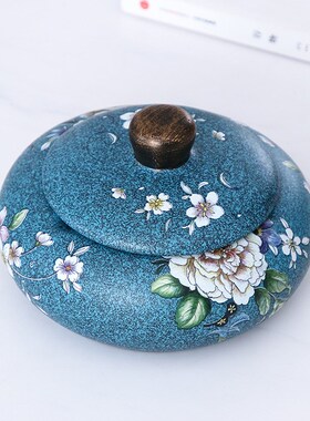 中式轻奢蓝色工艺彩绘陶瓷烟灰缸家用客厅茶几桌面摆件家居