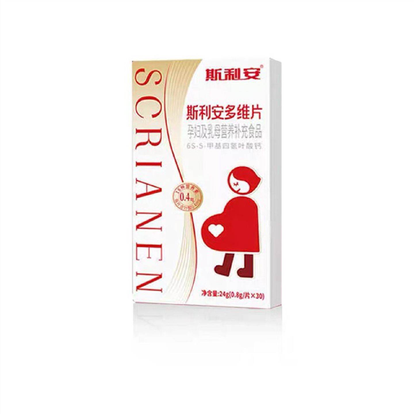 斯利安0.4mg活性叶酸30粒多种维生素孕中孕早备孕叶酸片