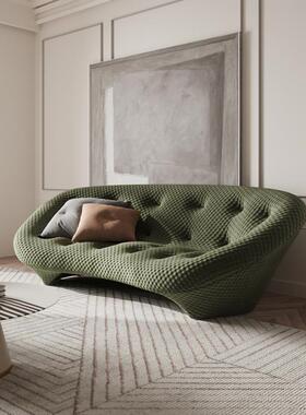 意式贝壳布艺沙发新款绿色小户型轻奢个性设计直排创意网红沙发