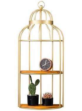 北欧现代铁艺金色简约鸟笼置物架落地式多层创意客厅阳台花架摆件