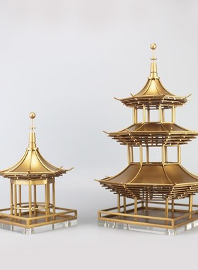 新中式创意轻奢现家居金属宝塔摆件玄关建筑摆设软装饰品