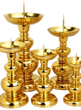 厚德居 铜座洋烛针烛台 蜡烛灯台 光身葫芦烛座 摆件一对