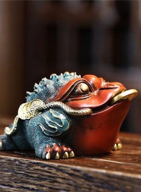 中式手工彩铜金蟾招财摆件送礼