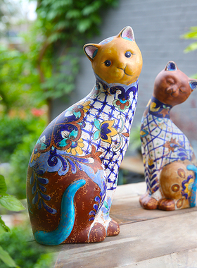 陶瓷动物猫咪阳台屋里 展示柜摆件创意装饰 新房子小物件
