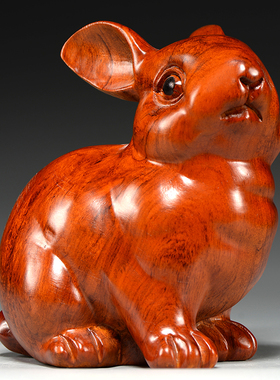 实木雕刻兔子摆件十二生肖木头兔家居客厅装饰品开业送礼