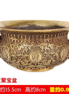 实心铜小中大号五路聚宝盆开盖带盖铜聚宝盆家居工艺摆件