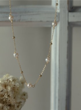 十里间  大珠小珠/甜美小清新淡水珍珠项链简约气质可调节锁骨链