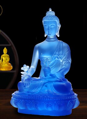水琉璃宝蓝色药师药师佛佛像居家客厅佛堂供奉家用中式摆件