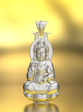 999纯银如意观世音实心吊坠 观音本命佛项炼覆古吊坠银牌男女潮流