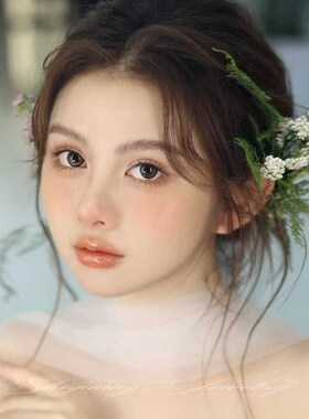 花朵头饰新娘森系女文竹边夹干花绿草造型发夹仙美超仙婚纱配饰女
