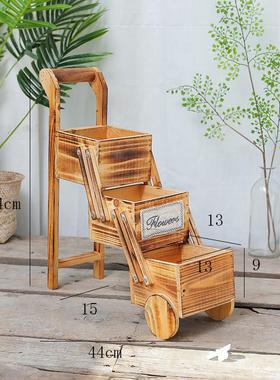 仿真植物鲜花绿植阳台花园木制花架装饰庭院幼儿园自然角田园摆件