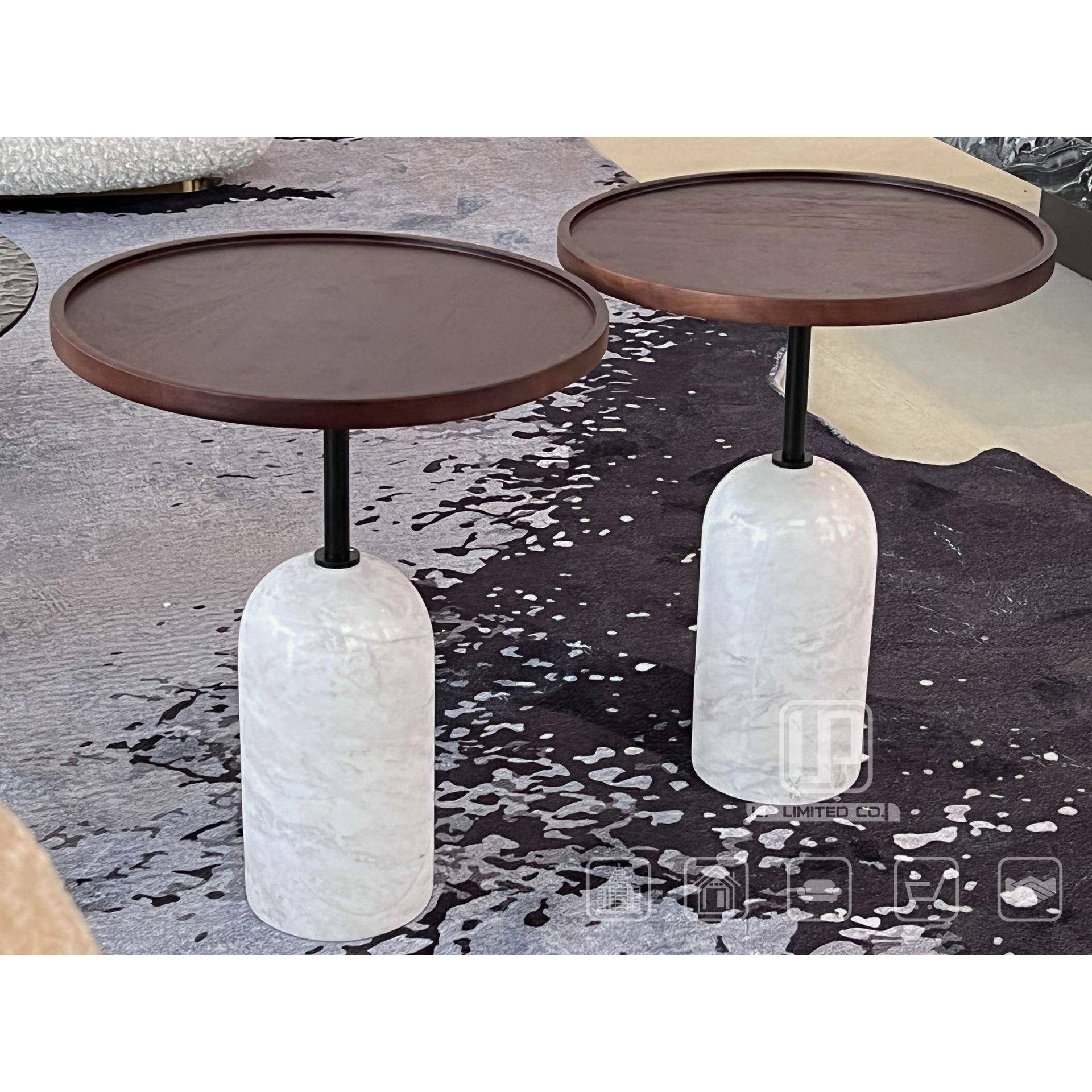 意式极简天然大理石底座实木桌面边几客厅沙发角几卧室床头茶几 - 图0