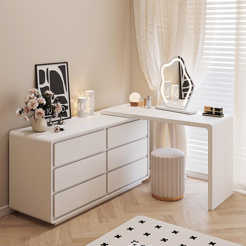XK909妆台2023新款实木烤漆梳妆台床尾斗柜一体卧室现代简约奶油 - 图1