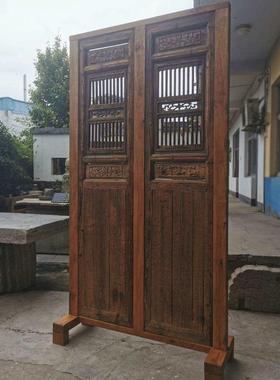 老木门隔断新中式复古窗格落地摆件全实木格栅客厅入户屏风装饰
