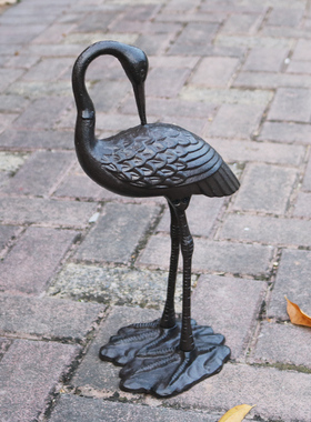 户外水池假山复古仙鹤铸铁花园林庭院小区鸟类丹顶鹤景观装饰摆件