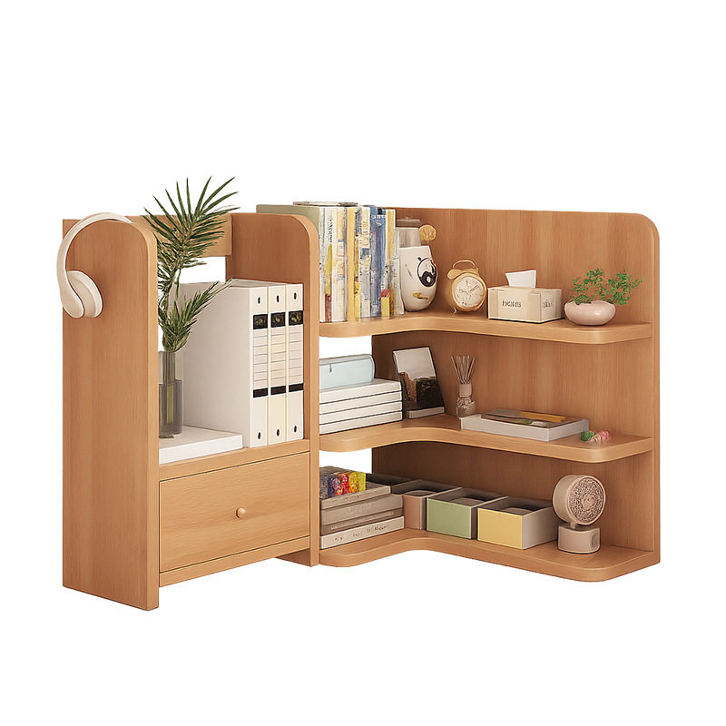Solid wood bookshelves desktop corner storage rack office desk table storage rack household desk corner storage rack bookcase