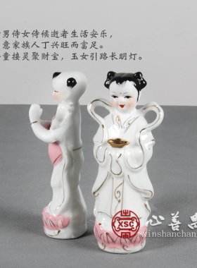 陶摆随葬品描金用档童男女金童玉女侍从随葬陪葬墓穴瓷件安葬高品