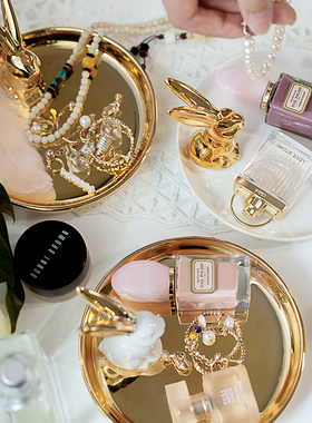 陶瓷首饰展示架托盘金色兔子收纳盘拍摄道具卧室风小饰品摆件