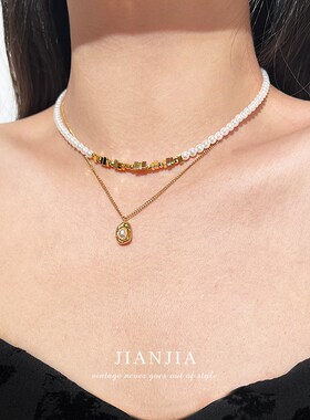 复古法式碎银几两珍珠项链小众设计高级感气质优雅极简颈链锁骨链