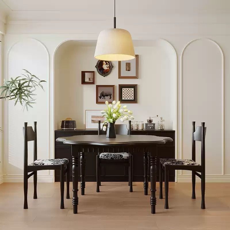 中古风餐桌椅子组合法式圆桌小户型全实木吃饭桌子家用客厅书桌,淘宝优惠券,粉丝福利购,淘宝优惠卷