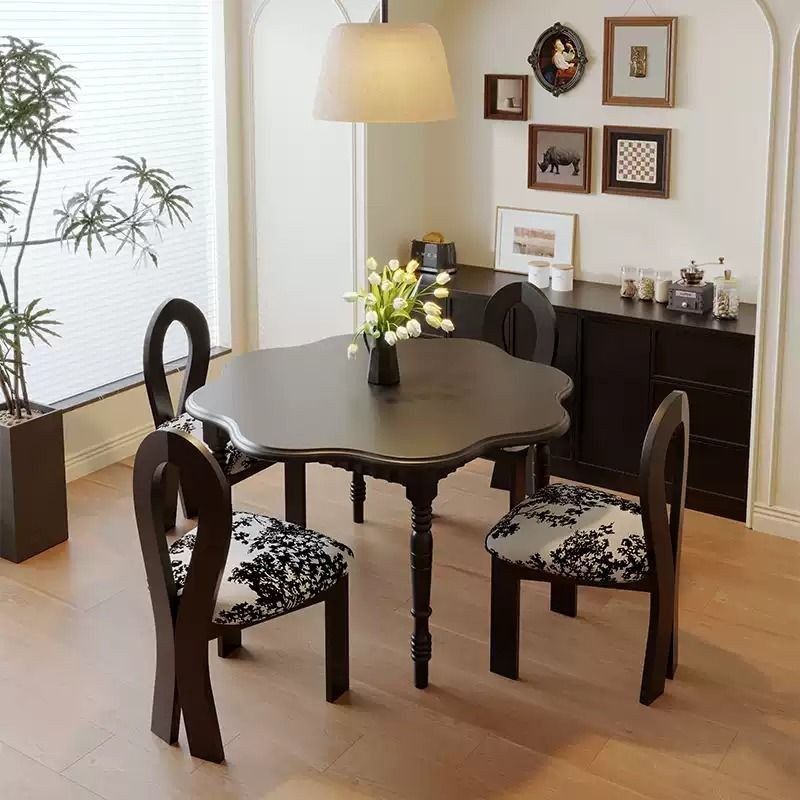 中古风餐桌椅子组合法式圆桌小户型全实木吃饭桌子家用客厅书桌,淘宝优惠券,粉丝福利购,淘宝优惠卷