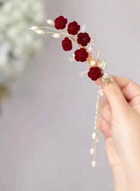 喜婆婆头上戴的花女士盘头花喜婆婆头饰高端结婚妈妈盘头发饰发簪