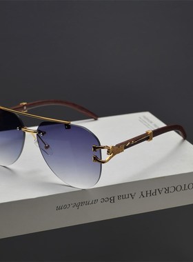 欧美复古潮流大框切边墨镜男女潮个性木纹镜腿镶嵌太阳眼镜蛤蟆镜