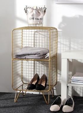 金色铁艺客厅沙发边餐厅落地多层收纳架简约书架