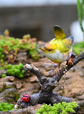 仿真小鸟摆件盆景饰品微景观动物假山流水鱼池布景树脂装饰