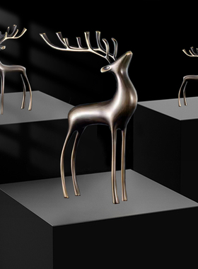 纯铜鹿装饰玄关摆件电视柜酒柜客厅办公室样板房软装工艺品摆饰