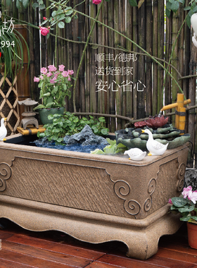 中式户外庭院流水摆件阳台鱼池顶楼花园景观造景喷泉水池