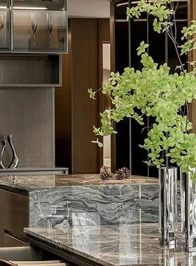 现轻奢银色金属花瓶样板间餐桌水吧台中岛台落地花器吊钟花插