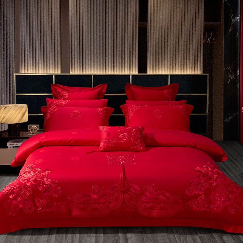 支全棉婚庆四六十件套刺绣新婚房床上用品大红色喜被子结婚,淘宝优惠券,粉丝福利购,淘宝优惠卷