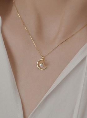 星球月亮项链高级设计感小众轻奢锁骨链2024年新款女颈链吊坠饰品