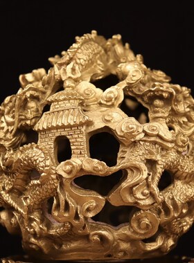 铜九龙礼客龙鼎摆件青厅书房开业转品摆设