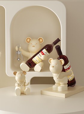 创意暴熊力红酒架奶油风装饰品摆件摆奢客厅餐边柜轻设