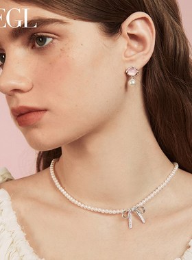 ZEGL蝴蝶结人造珍珠项链女款2024新款法式千金风高级感锁骨链饰品